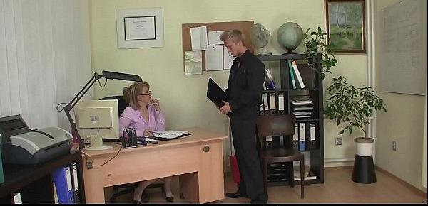  He seduces and fucks busty old mature office woman